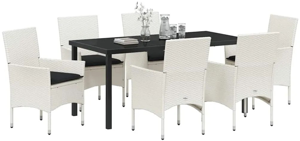 Kert étkező szett párnával 7 pcs Fehér Poli rattan