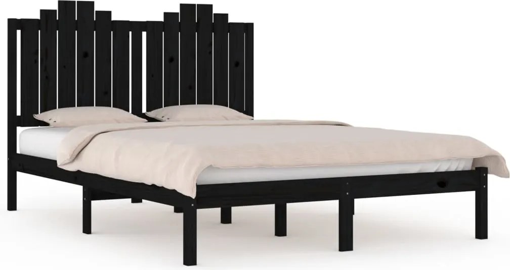 vidaXL fekete tömör fenyőfa ágykeret 200 x 200 cm