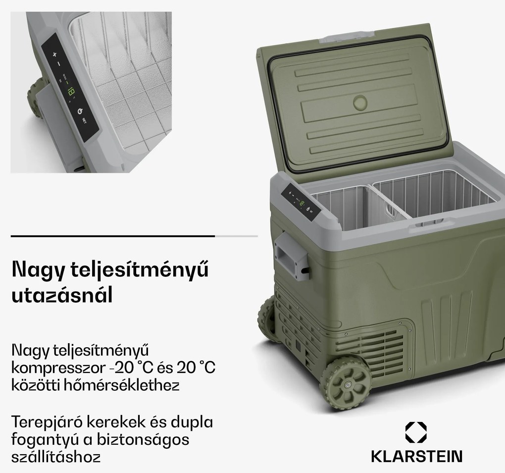 Klarstein PolarForce 50L kompresszoros hűtődoboz, LCD panel, világítás, off-road, akkumulátorvédelem, 12V/230V