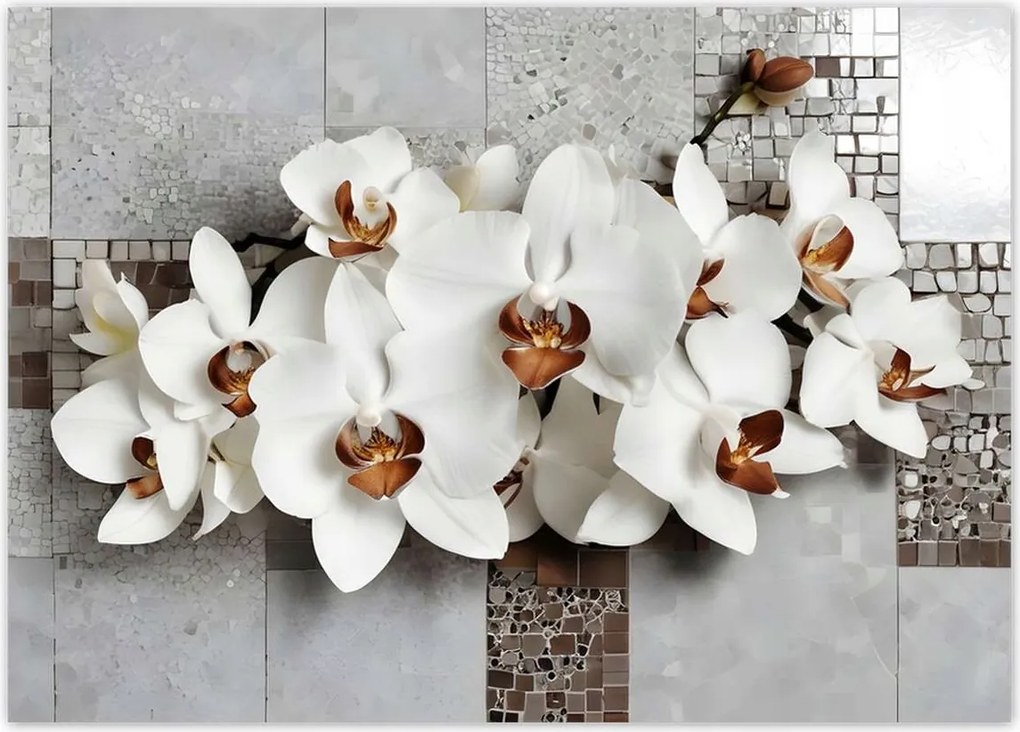 Poszterek 70x50 Fehér orchideák és mozaik