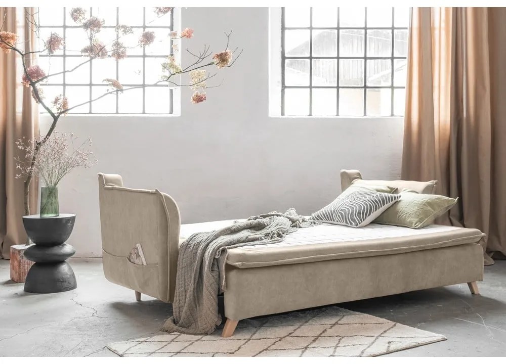 Bézs bársony kinyitható kanapé 225 cm Charming Charlie – Miuform