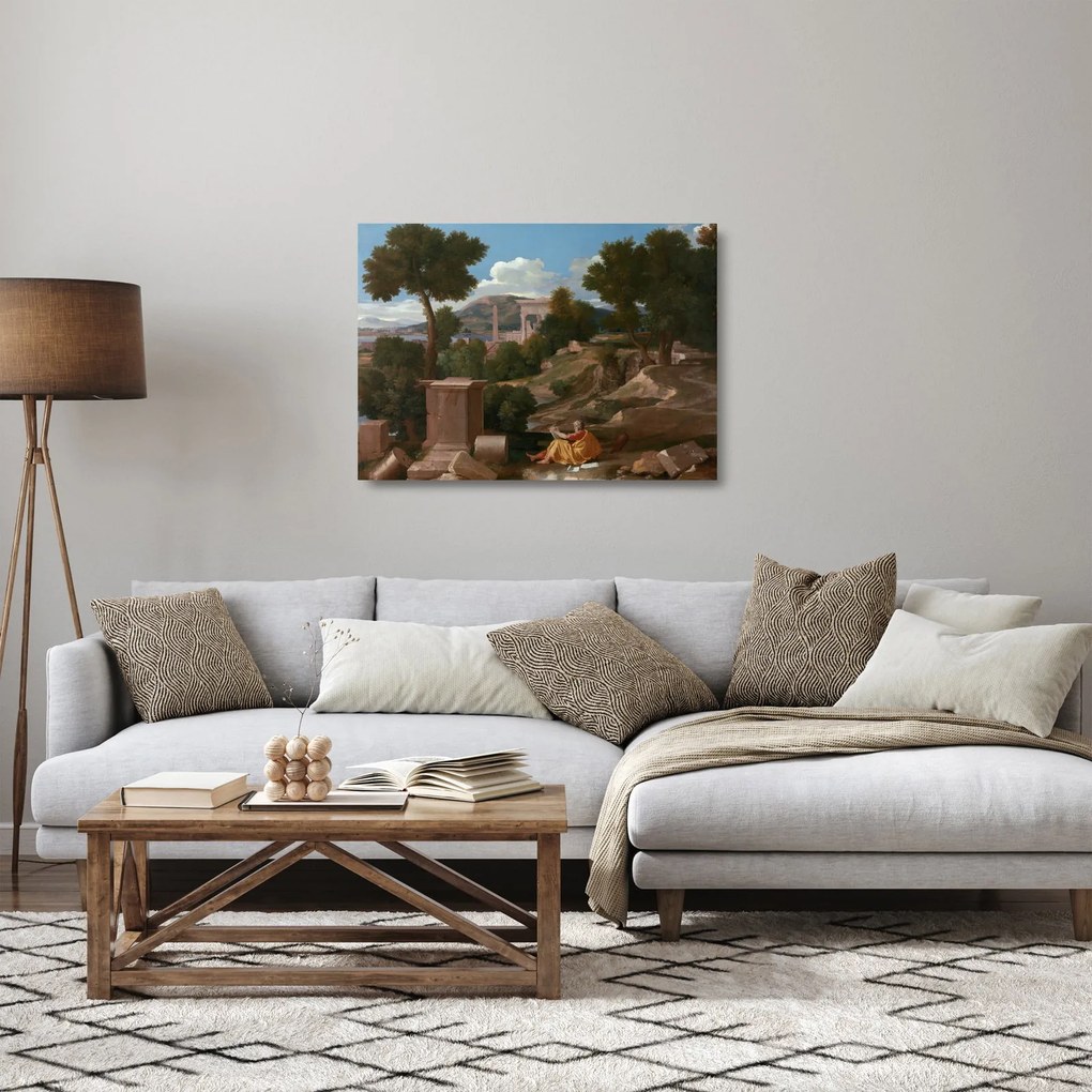 Üveg kép - Nicolas Poussin, Landscape with Saint John on Patmos, reprodukciók (70x50 cm)
