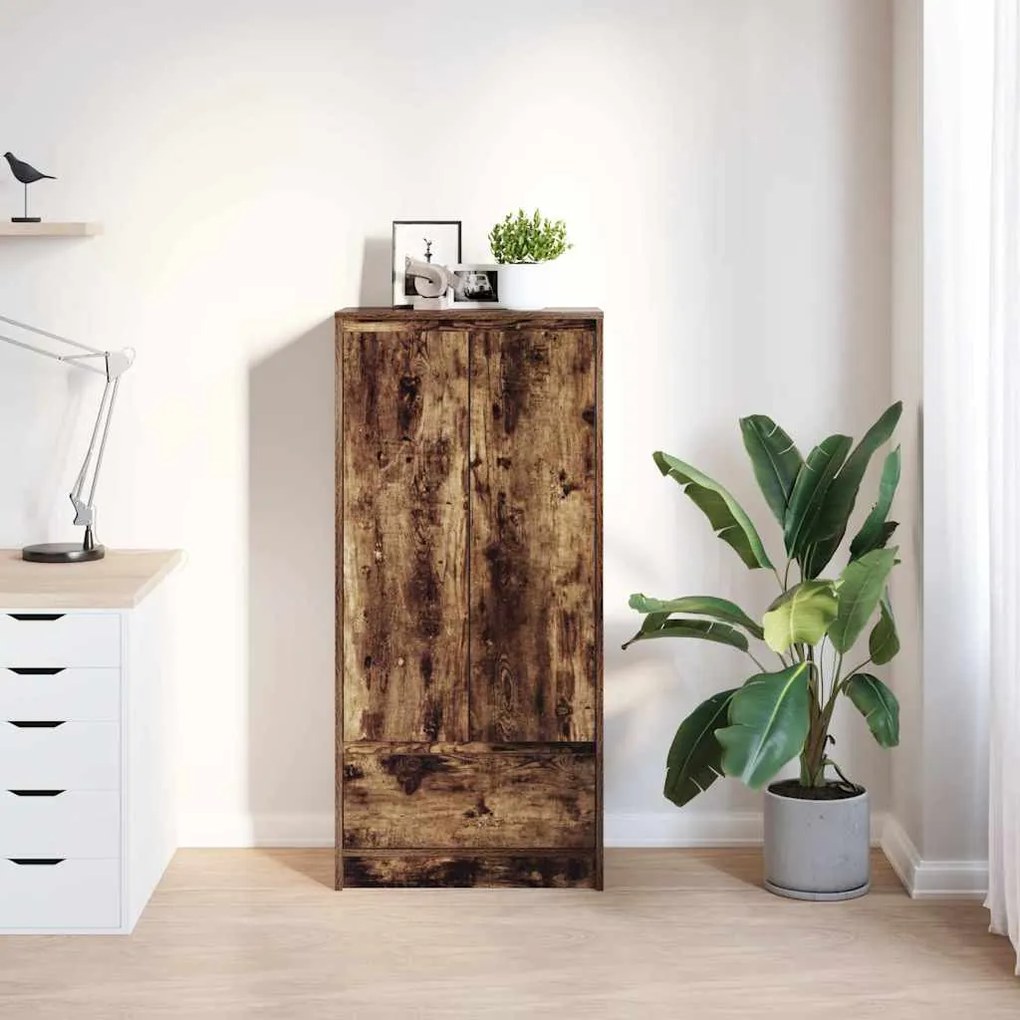 füstös tölgy színű szerelt fa szekrény fiókkal 55,5x34x119,5 cm