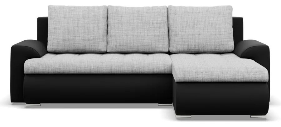 Tokio sarokkanapé, 2 ágyneműtartóval, fonott + műbőr, jobboldali, szürke - fekete