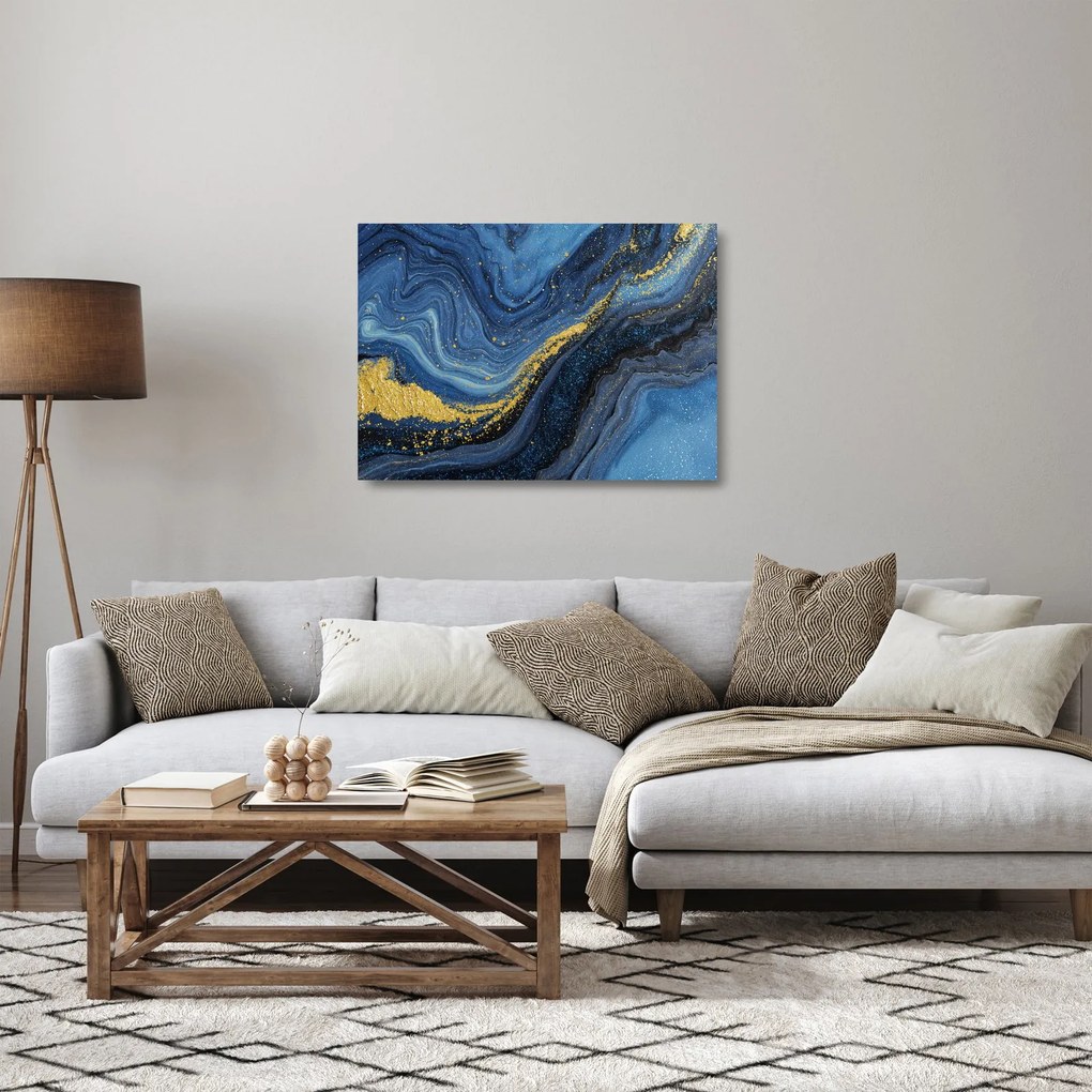 Üveg kép - Kék-arany absztrakció (70x50 cm)