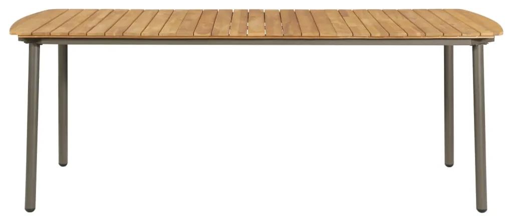 vidaXL tömör akácfa és acél kerti asztal 200 x 100 x 72 cm