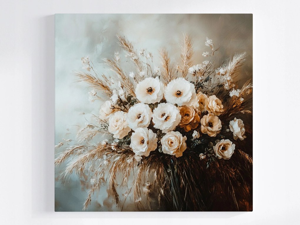 Poszter Dekoráció Csokor Virágok Fű Gabona Rózsa 80x80