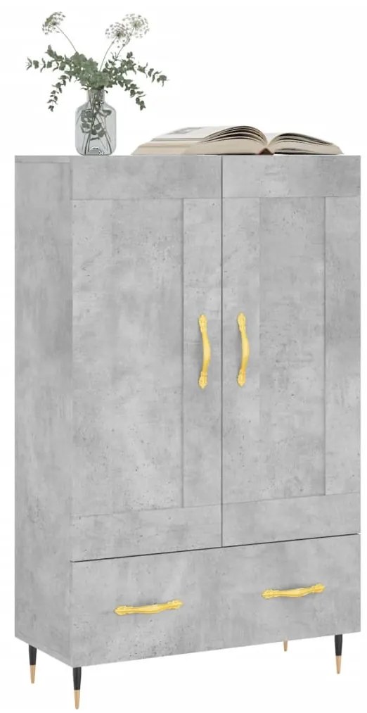 betonszürke szerelt fa magasszekrény 69,5 x 31 x 115 cm