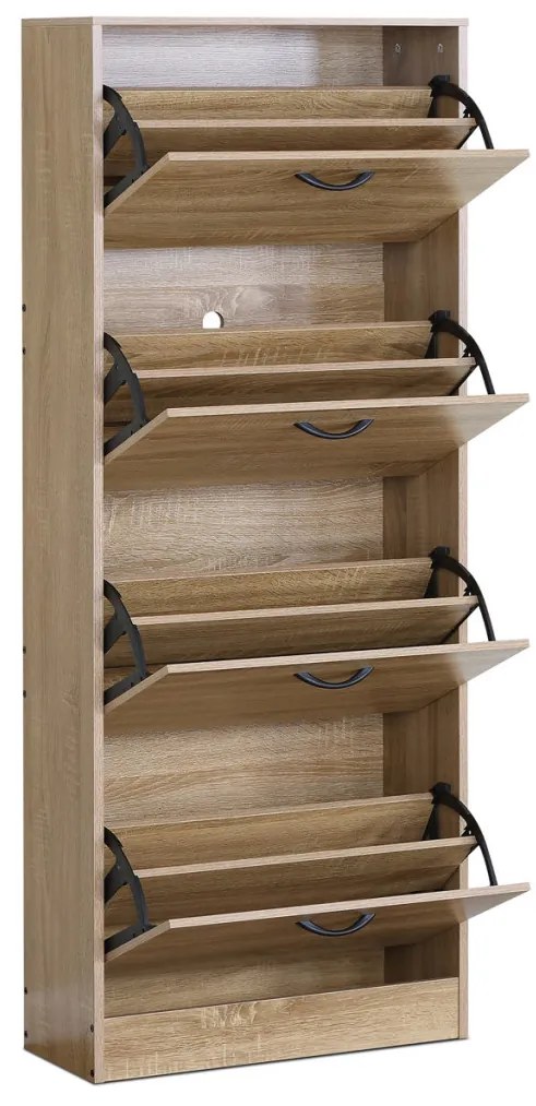 Cipősszekrény, 4 rekeszes, tölgy dekor, MDF