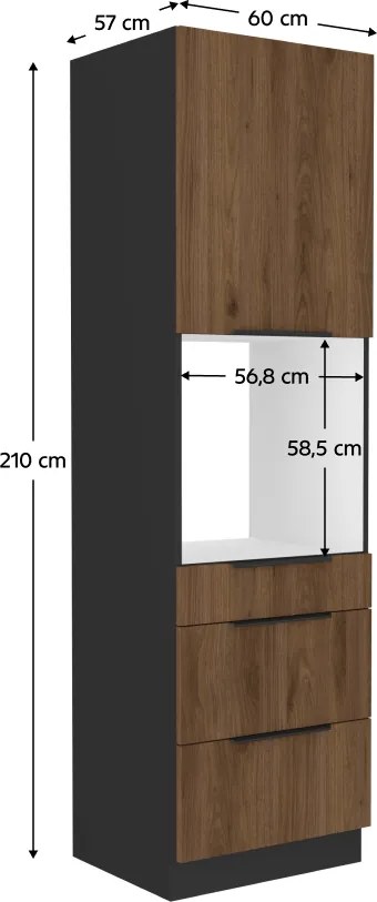 Magas szekrény beépített sütőhöz, okapi dió/fekete, MENZO 60 DPS-210 3S1F