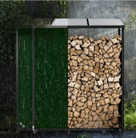 Gardebruk CORINA tüzifaház, 198x163x70cm, antracit/zöld