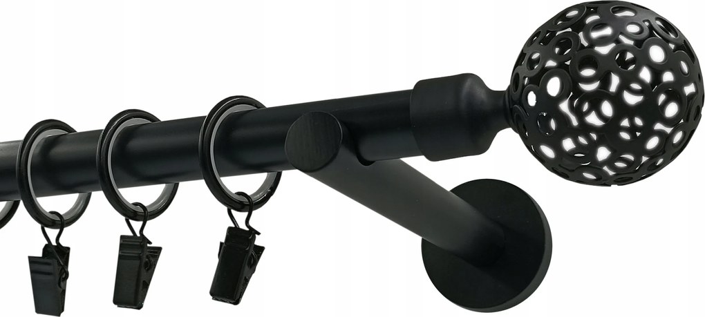 Függönykarnis szimpla Fém 19mm Fekete Matt 160cm Gömb Áttört