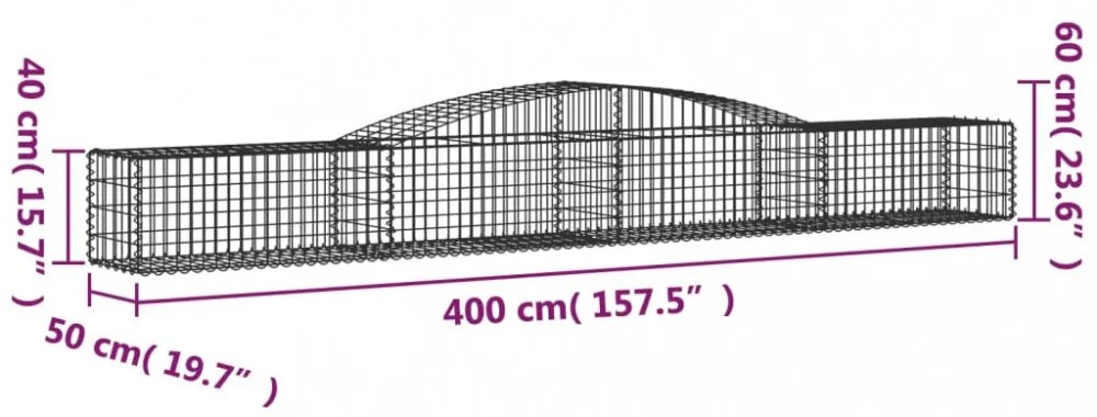 2 db íves horganyzott vas gabion kosár 400x50x40/60 cm