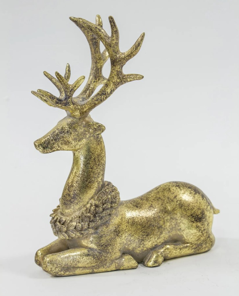 Karácsonyi Antique design Szarvas figura, műanyag, arany, 22,5x19x9cm