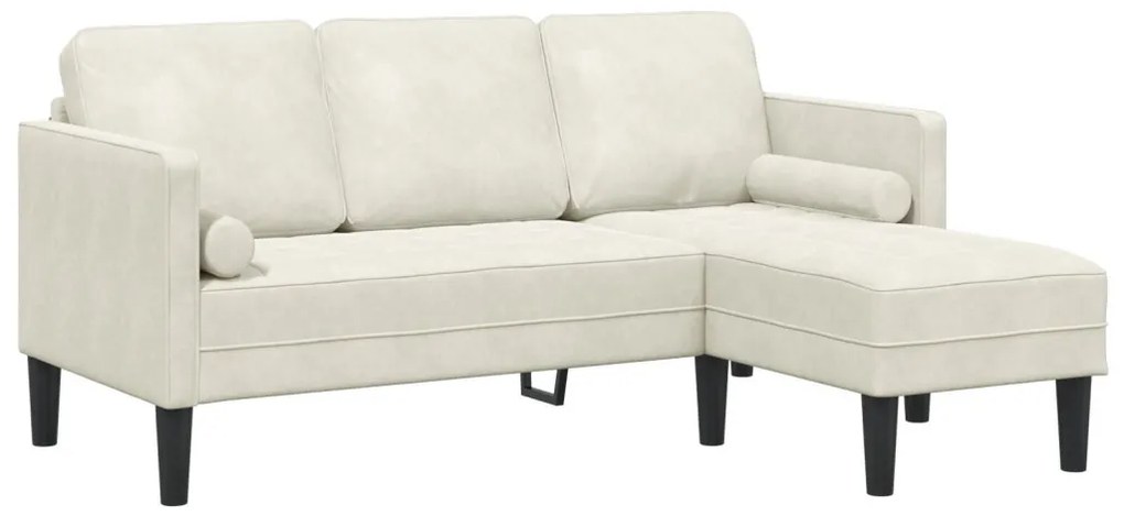 Kerti Kanapé Pad és Párnák L-Alakú Krém Bársony, L-alakú Kanapé Krém 173x131x67 cm Bársony, Pad Krém 113 cm Bársony