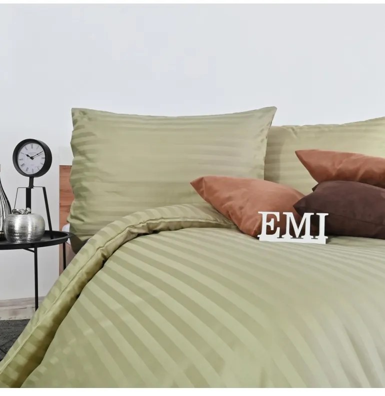 EMI oliva színű damaszt ágyneműhuzat, A kibővített egyszemélyes ágy szett tartalma: 1x 140x220 + 1x 70x90