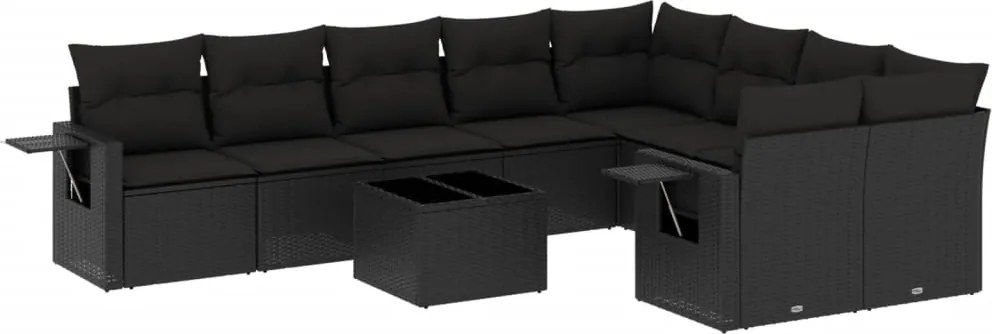 vidaXL 10 részes fekete polyrattan kerti ülőgarnitúra párnákkal