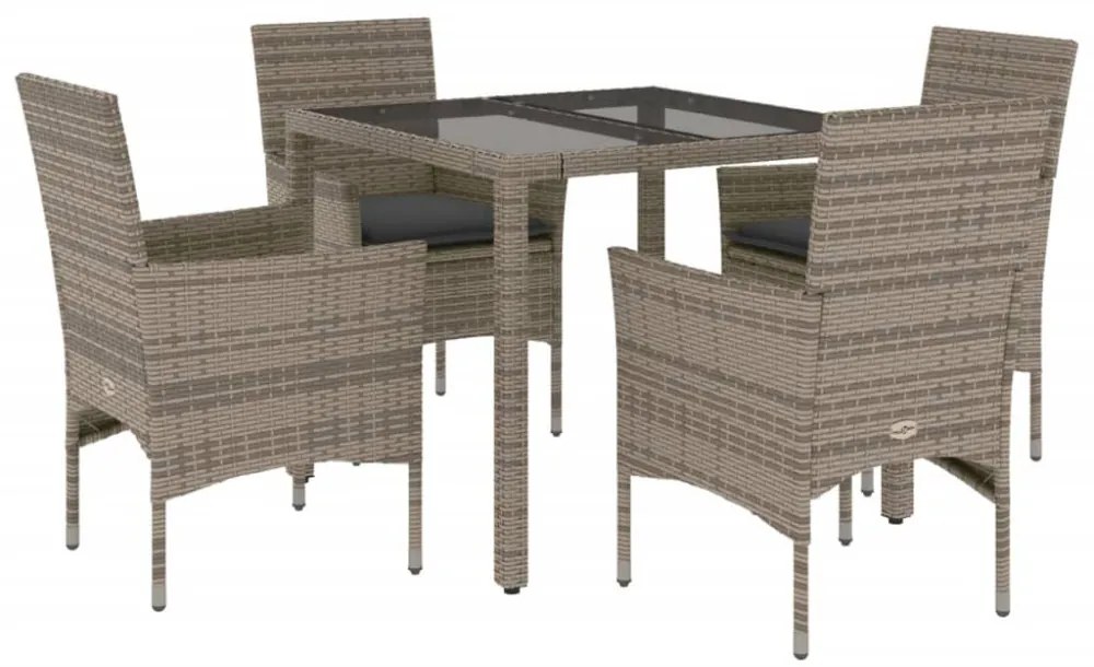 5 részes szürke polyrattan/üveg kerti étkezőgarnitúra párnával