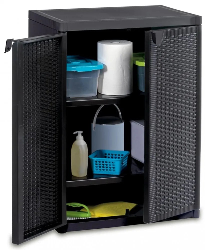fekete PP rattan kerti tárolószekrény 65 x 45 x 88 cm