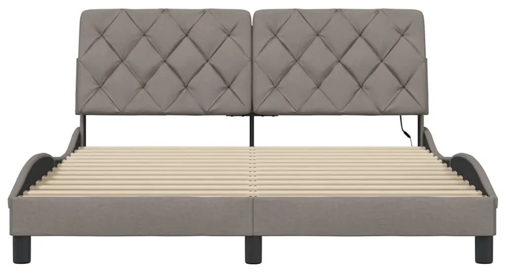 tópszínű szövet ágykeret LED-ekkel matrac nélkül 160 x 200 cm