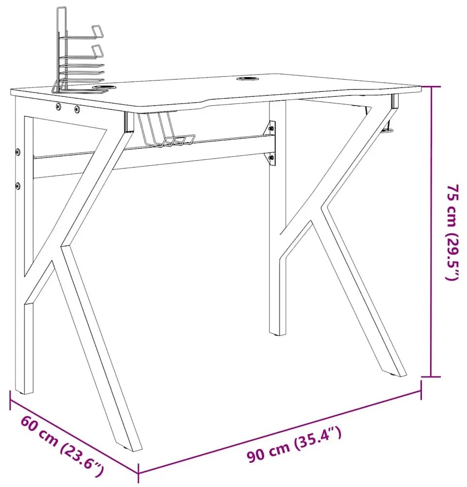 fekete K-lábú gamer asztal 90 x 60 x 75 cm