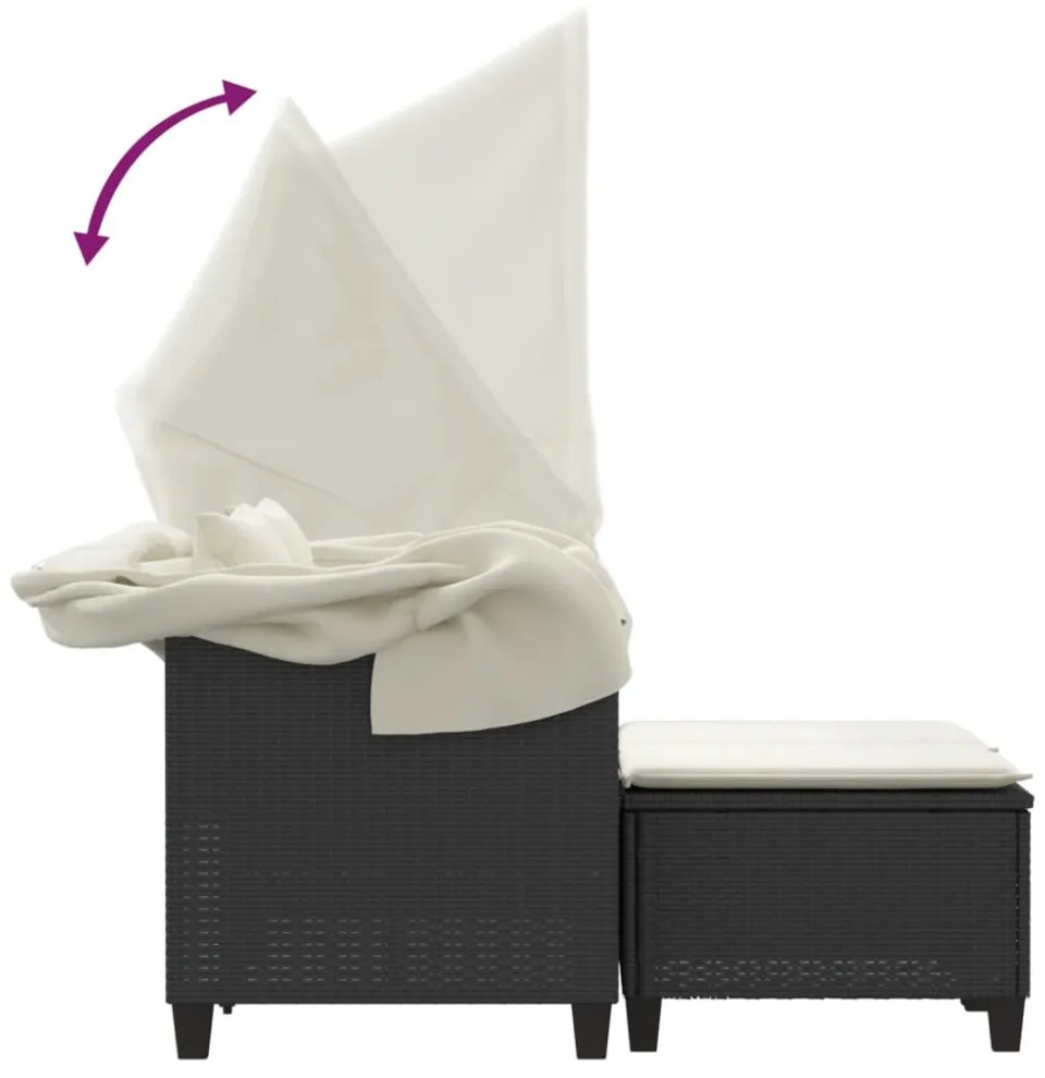 vidaXL 2 személyes fekete polyrattan kerti kanapé baldachinnal/székkel