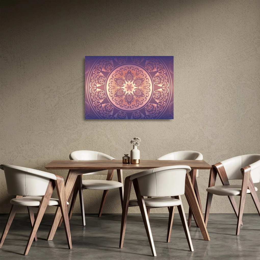 Kép - Mandala lila színátmeneten (üvegen) (70x50 cm)