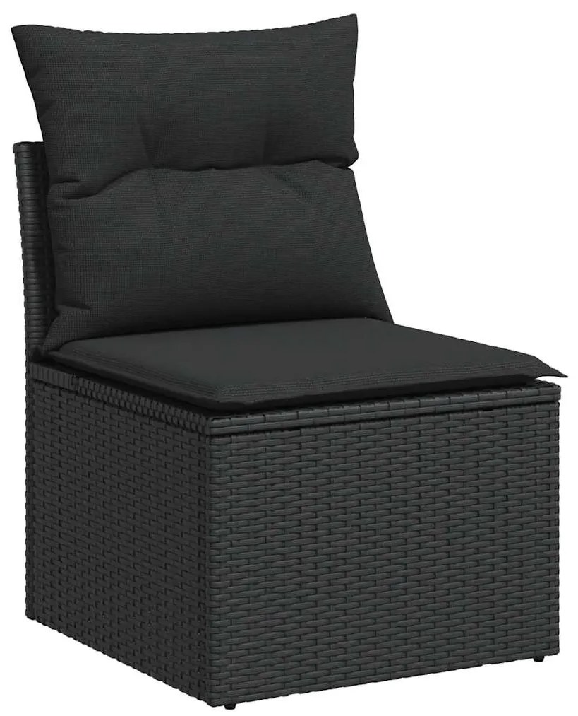 vidaXL 6 részes fekete polyrattan akácfa kerti ülőgarnitúra párnákkal