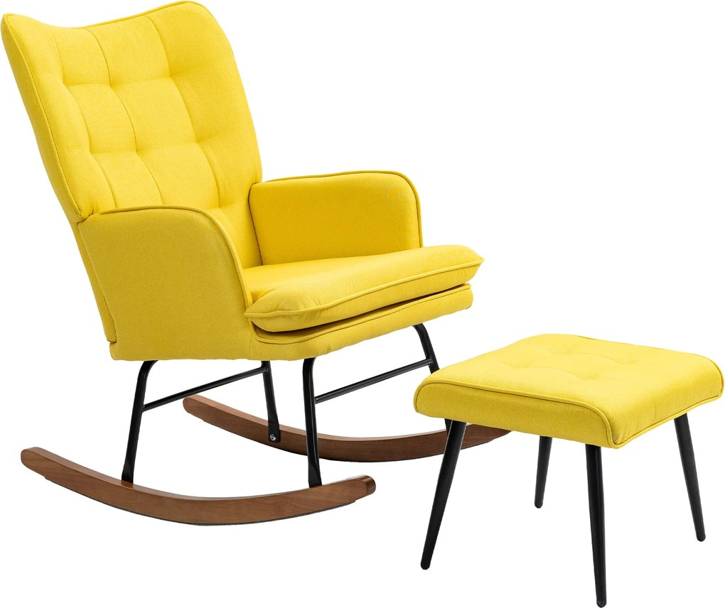 HOMCOM sárga hintafotel lábtartóval, lenvászon hatású kárpit — max. 130 kg | Aosom