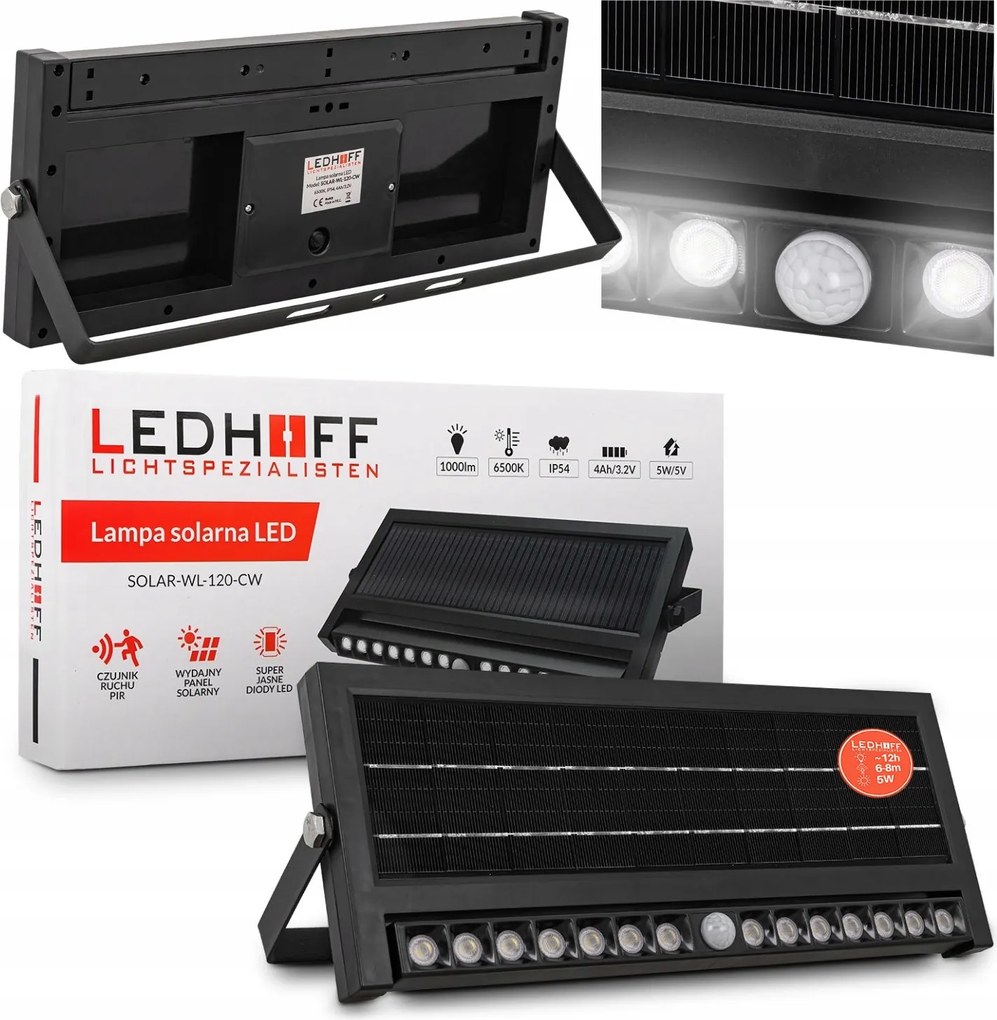 Napelemes lámpa szürkületi mozgásérzékelővel Led Halogén 3 üzemmód Homlokzati