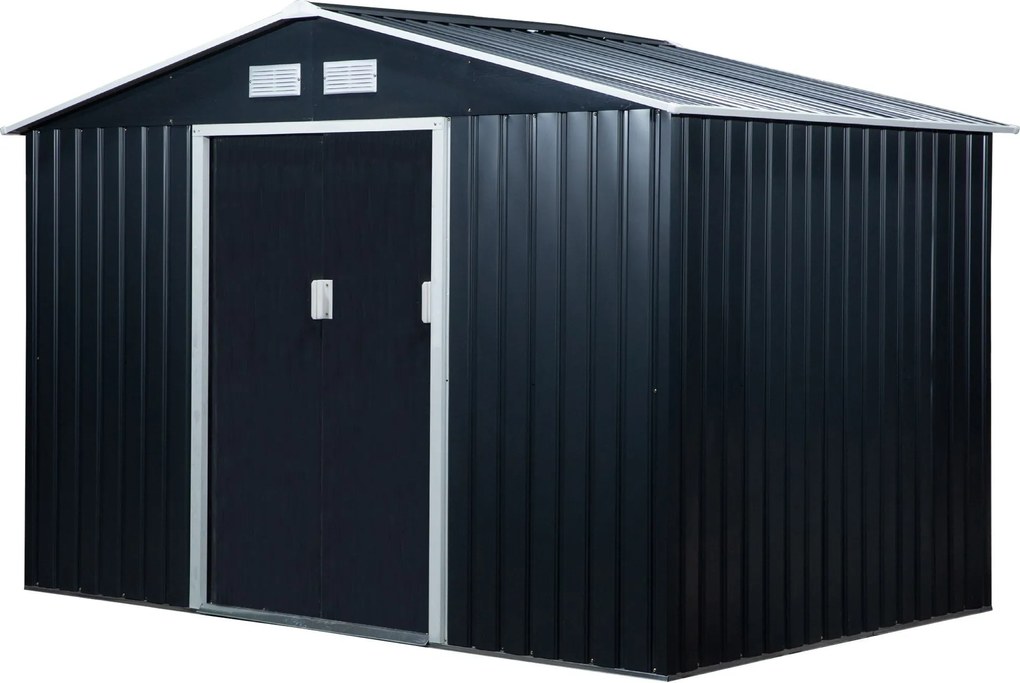 Outsunny 4,9 m²-es Kerti Tároló, Tetős Kerti Ház, Kicsúsztatható Ajtó, Alapozás, 277 x 195 x 192 cm, Horganyzott Acélból Készült, Időjárásálló Kerti S