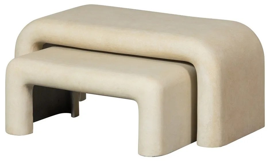 Krémszínű dohányzóasztal szett kő dekorral 2 db-os 42x92 cm Stani – WOOOD