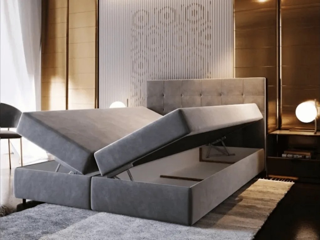 Kárpitozott boxspring ágy GLORIEN VELVET 140x200 cm kék Matrac: Bonell rugós matrac