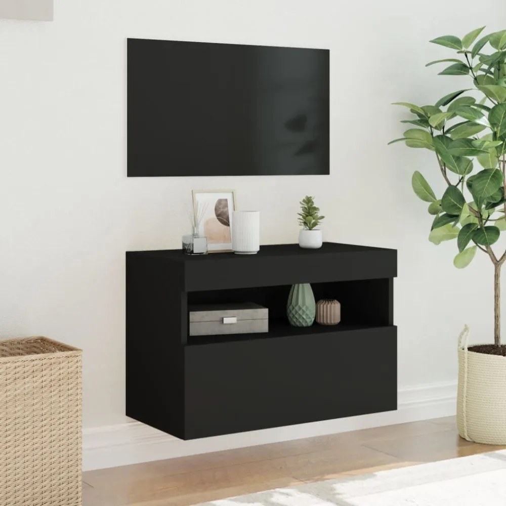fekete fali TV-szekrény LED-világítással 60x30x40 cm