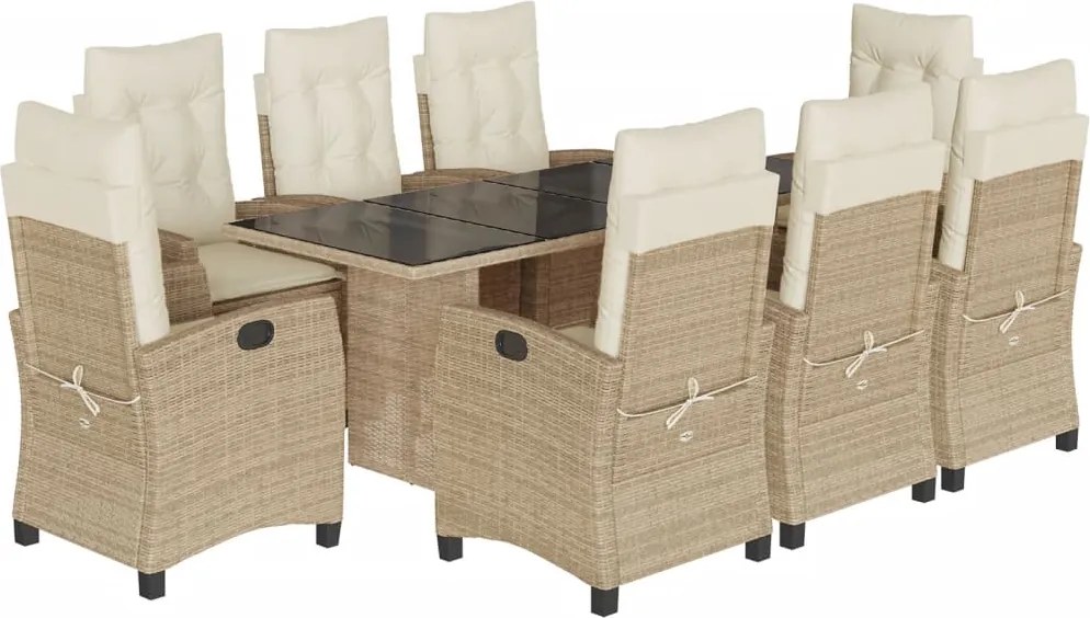 vidaXL 9 részes bézs polyrattan kerti étkezőgarnitúra párnákkal