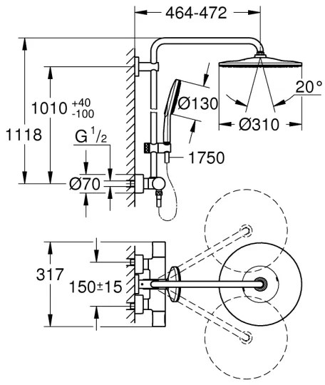 GROHE 26648000 - RAINSHOWER SMARTACTIVE 310 450 mm zuhanyrendszer fényes króm