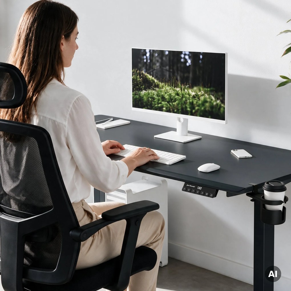 Elektromos íróasztal magasságállítással ergonomikus antracit,1600x800 mm: ARIA