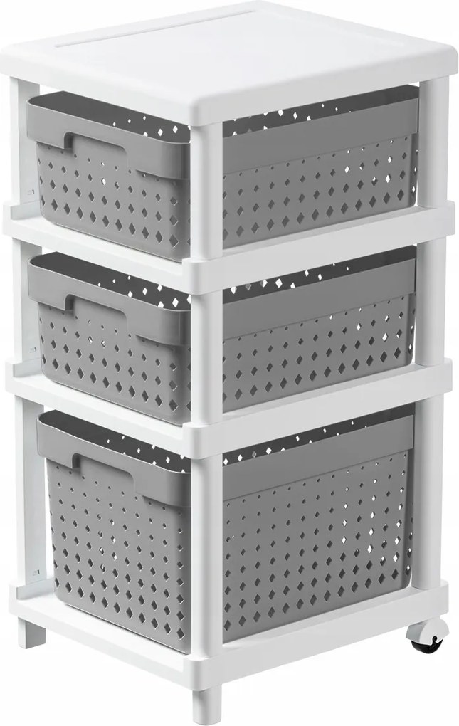 Polcos Szekrény Fürdőszobai Állvány Gurulós Kosarakkal Fehér-szürke