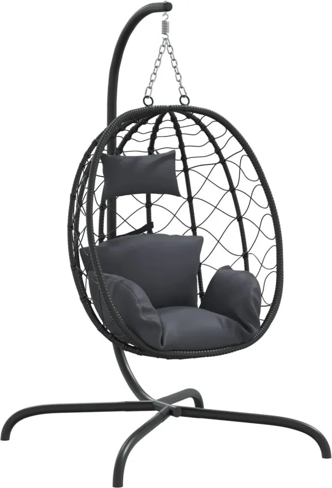 vidaXL antracitszürke polyrattan és acél függő tojás alakú szék párnával
