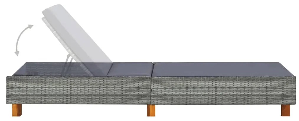Szürke polyrattan napozóágy párnával