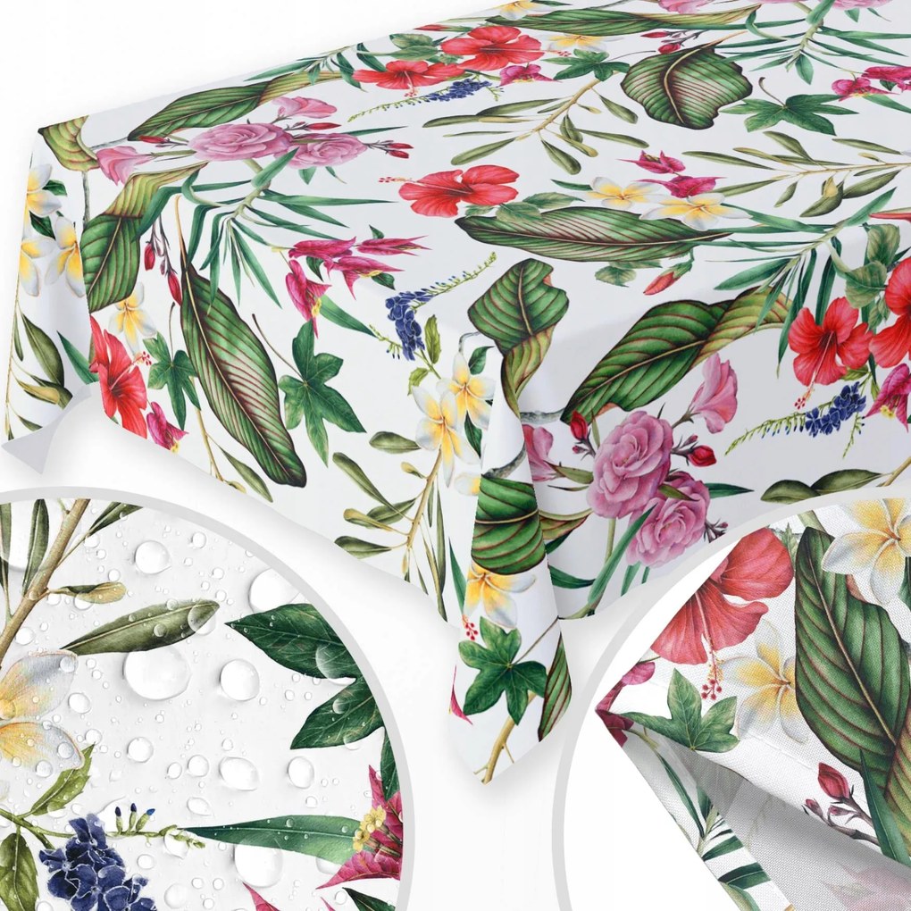 Abrosz Vízálló 140x200 Asztalra Sima Matt Vastag Trópusi Virágok 013