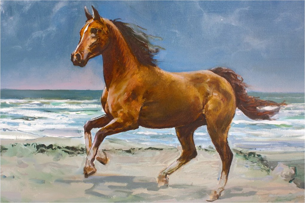 Egy ló képe a tengerparton (90x60 cm)