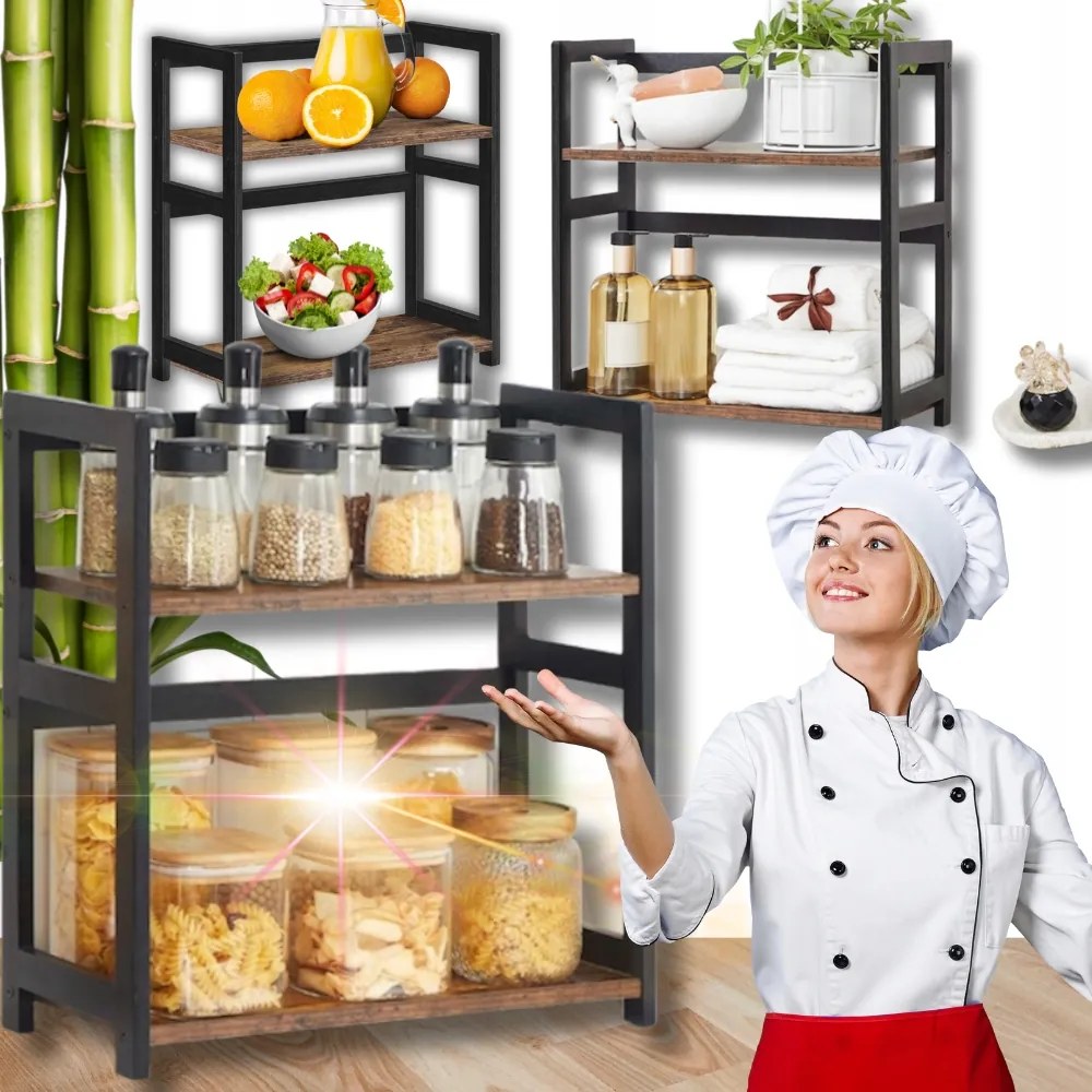 Polc Konyhai Állvány Szervező Pult Fűszertartó Bambusz Állvány!