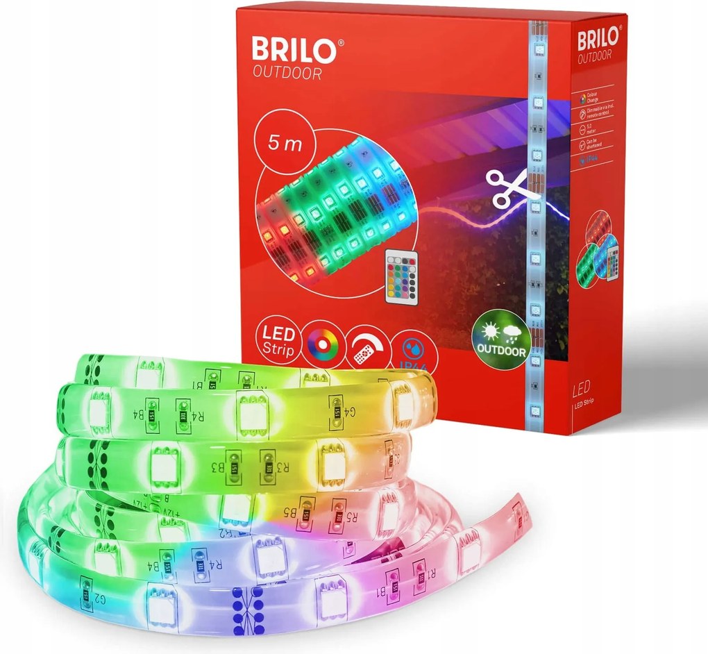Briloner Rgb Led szalag 5 m 0.1W IP44 távirányítóval kültéri fehér