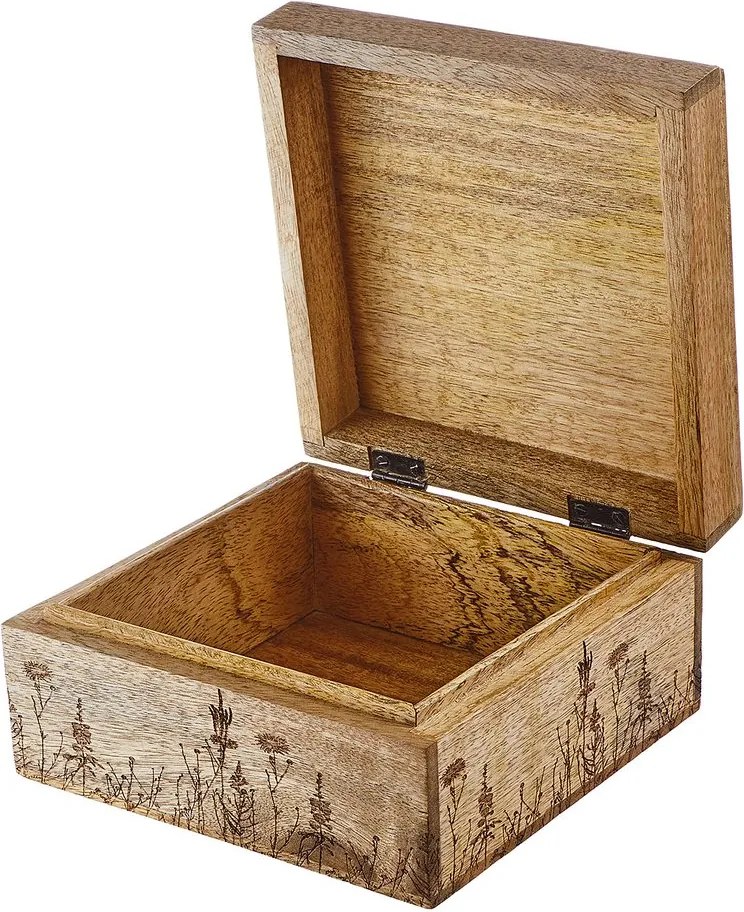 FLOWER BOX mangófa tárolódoboz virág mintával 17 x 17cm