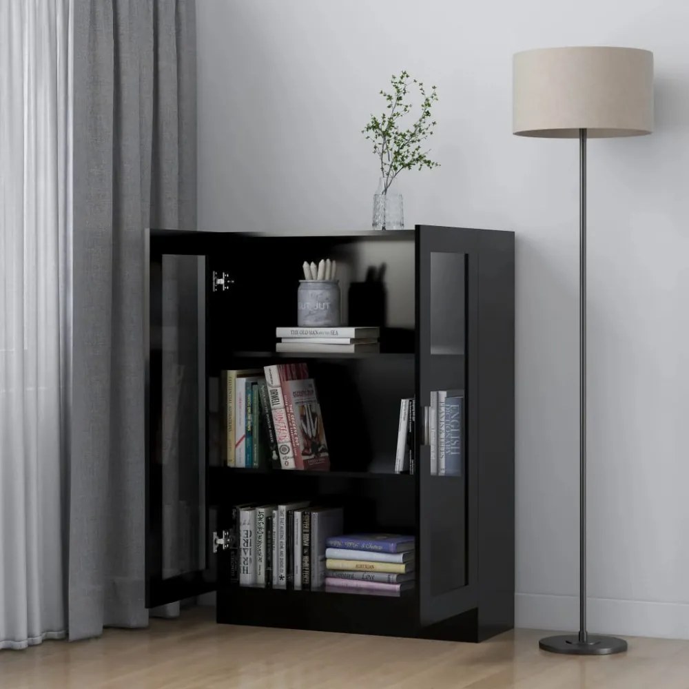 fekete szerelt fa vitrinszekrény 82,5 x 30,5 x 115 cm