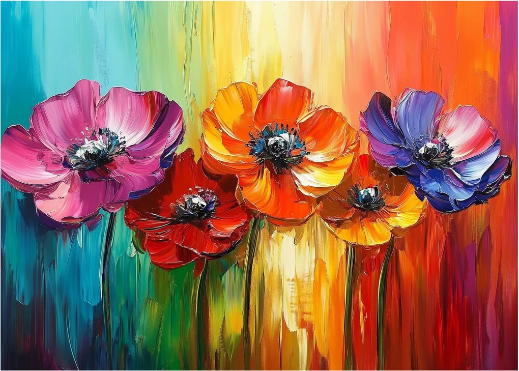 Üveg kép - Öt színes virág (70x50 cm)