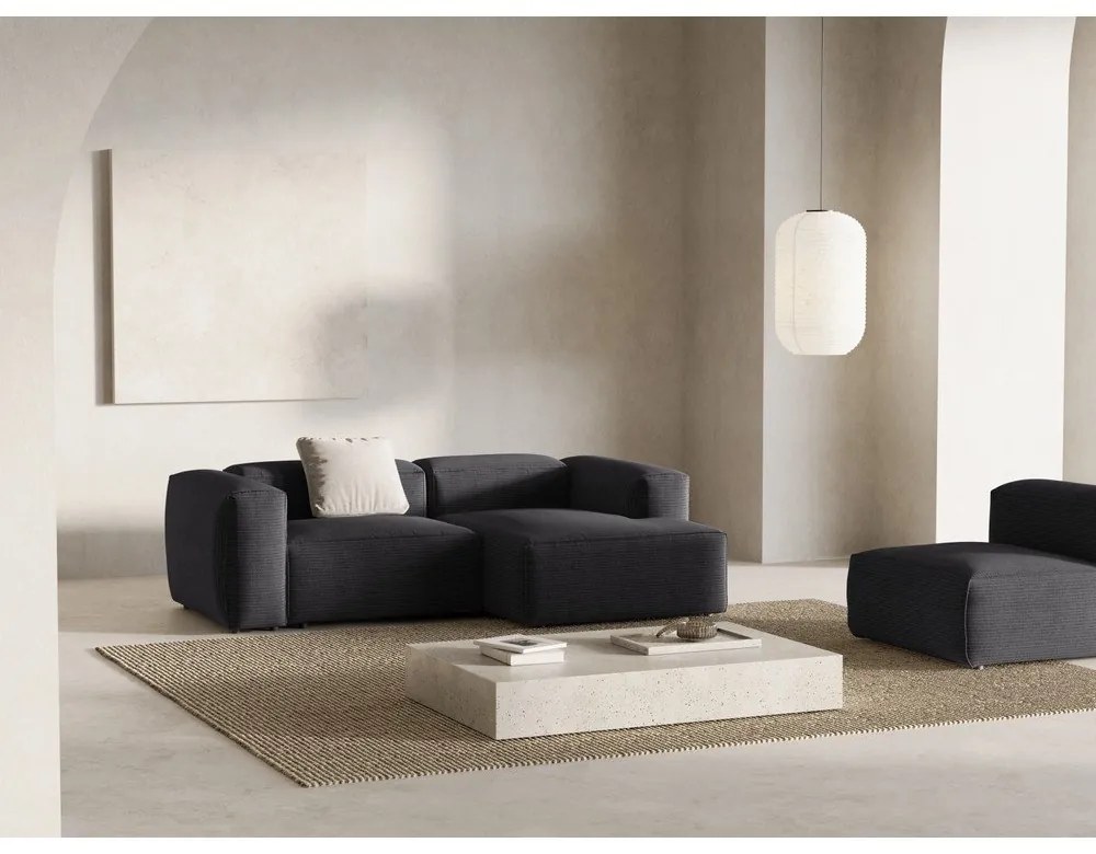 Sötétszürke kordbársony sarokkanapé (jobb oldali-heverő résszel) Bergano – Cosmopolitan Design
