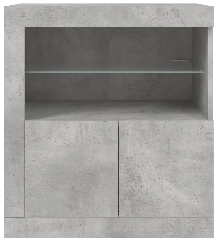betonszürke tálalószekrény LED-világítással 60,5 x 37 x 67 cm