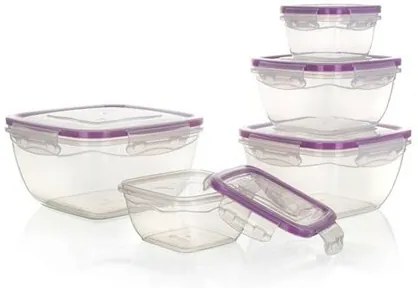 Banquet Műanyag élelmiszertartó doboz készlet, 5 db, lila